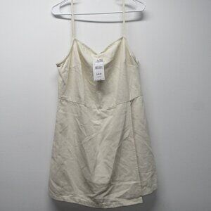 NWT Mango MNG Dungaree Ivory Denim Skort Romper Skirt Front Jumper Mini Dress XL